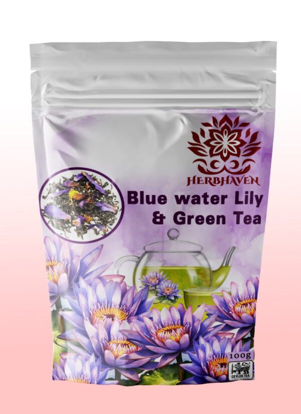Blue Water Lily (Nymphaea caerulea/ Blue lotus) with Green Tea - Hand Made - 100% Natural